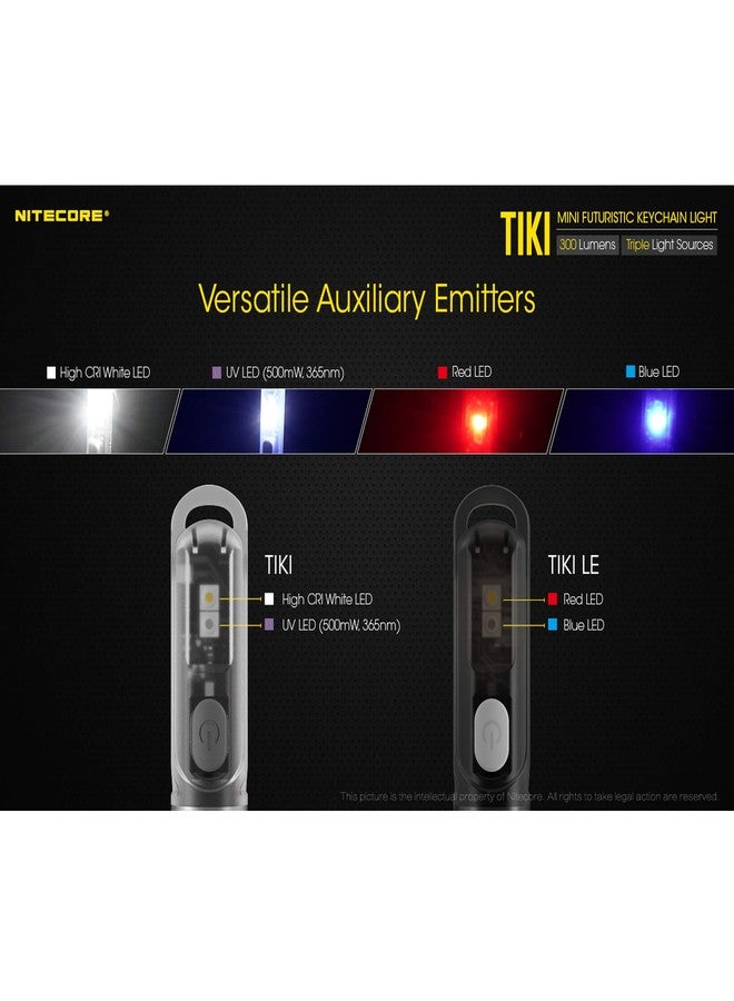 Nitecore Tiki LE Keychain Flashlight, 300 Lumens USB-C Rechargeable with Red Blue Light and LumenTac USB Cable - Image 3